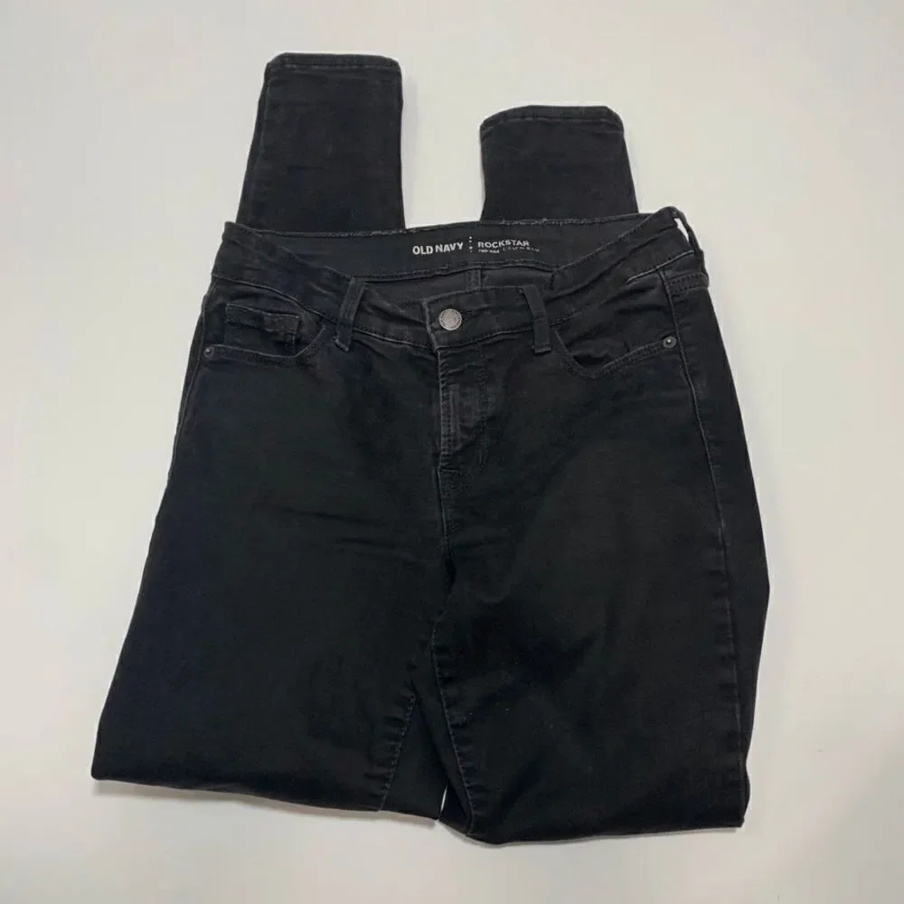 Old Navy Women's Jeans Rockstar Skinny Mid-Rise Slim Fit Black Dark Wash Size 4R